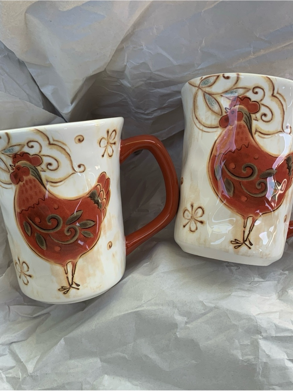 Pier 1 Imports Set of 2 Gallo Rooster Design Coffee Tea Mugs Ironstone 14 oz